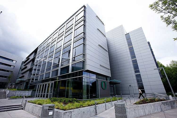 Designed and built to be environmentally friendly, the Cheryl Ramberg Ford and Allyn Ford Alumni Center features the 3,600-square-foot Lee Barlow Giustina Ballroom, which opens onto the Donald R. Barker courtyard. Photograph by Michael McDermott 