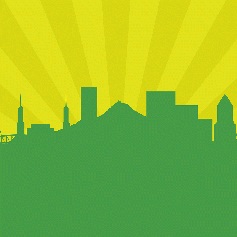 Illustration of the skyline around the White Stag Building in Portland, Oregon