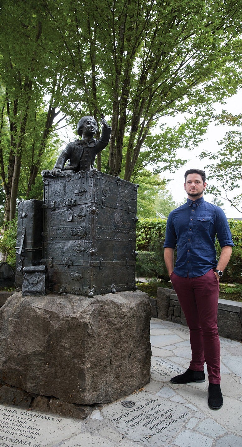 Alec Cowan studied Michi Yasui Ando, a 1940s English student whose life was disrupted by the internment of Japanese Americans. She provided the inspiration for a statue in Eugene memorializing victims of the action. Photo by Dustin Whitaker
