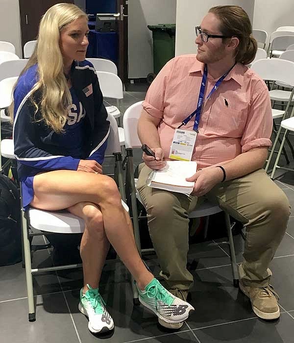 Alex Castle interviewing Emma Coburn