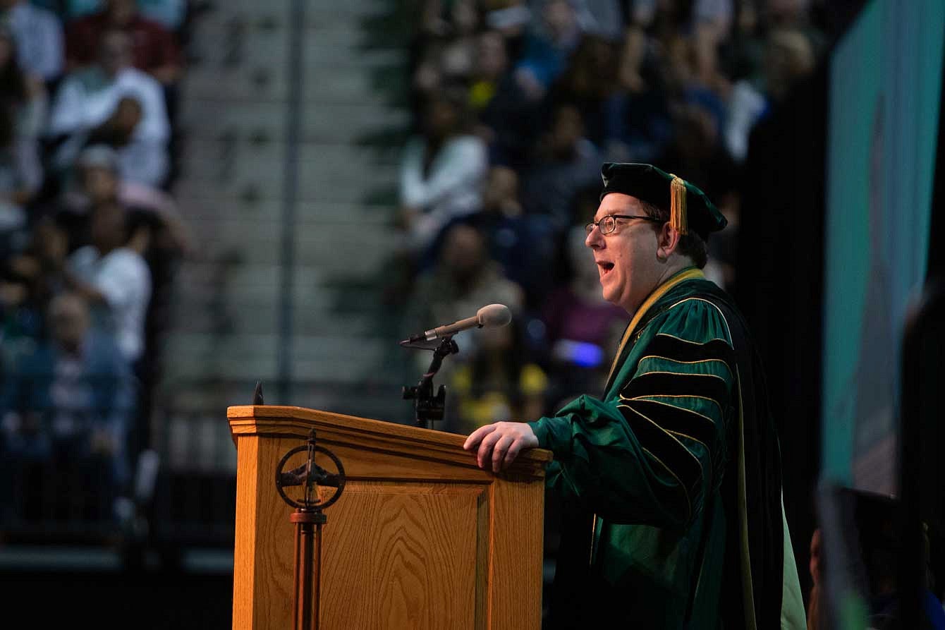 President Michael Schill speaking during the 2019 commencement ceremony President Michael Schill speaking during the 2019 commencement ceremony