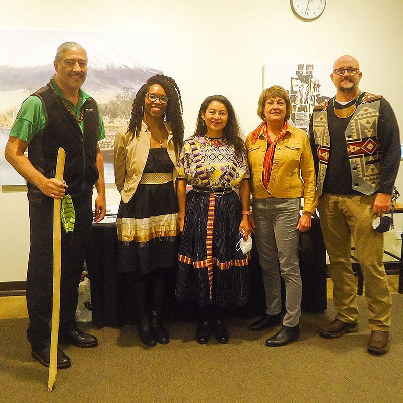 Jason Younker, Amber Starks, Maya activist and teacher Irma Alicia Velasquez Nimatuj, Lynn Stephen, and Kirby Brown at the AirWater Land Symposium