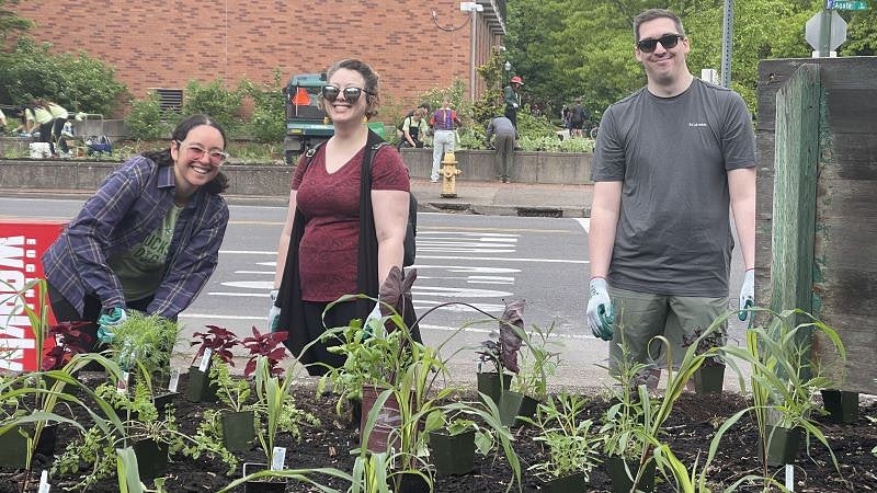 Staff plants flowers on University Day