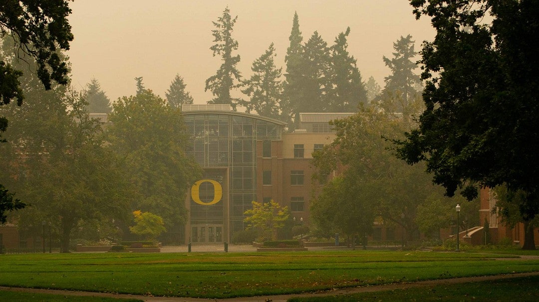 Wildfire smoke obscures view of Lundquist College of Business