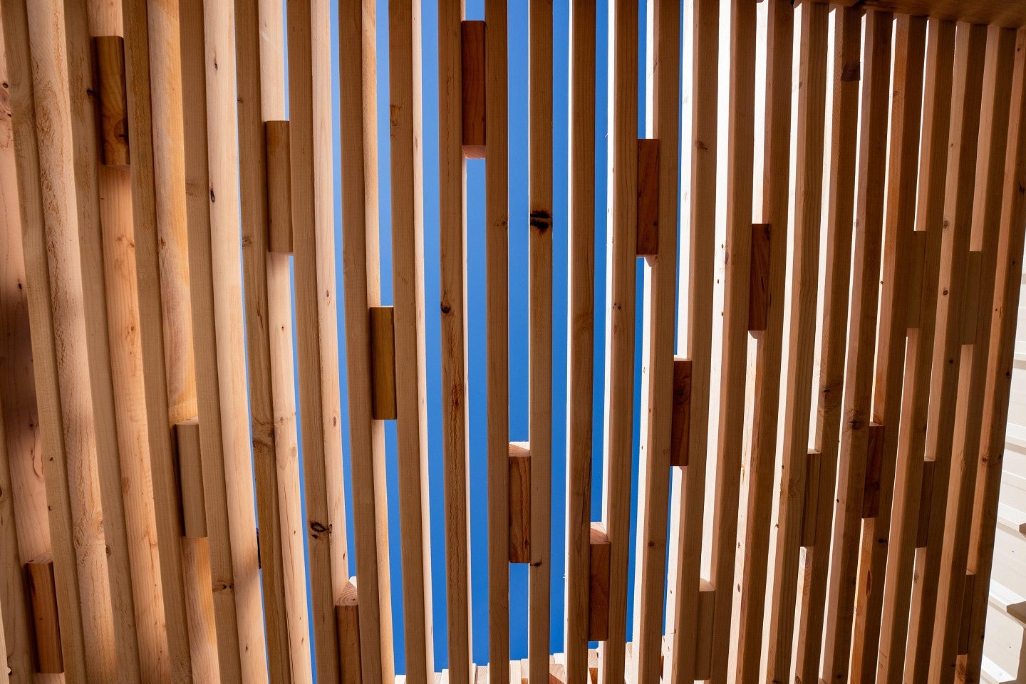 Slatted walls of the under construction house for the Bruton Design Intensive