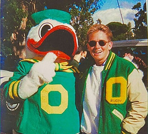 Cassie Law wth the Duck during her rugby days at the UO