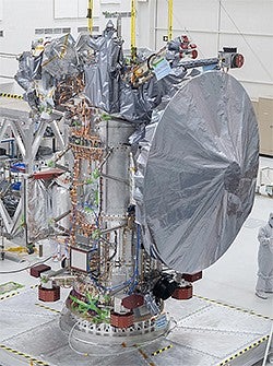 The spacecraft being prepared for launch