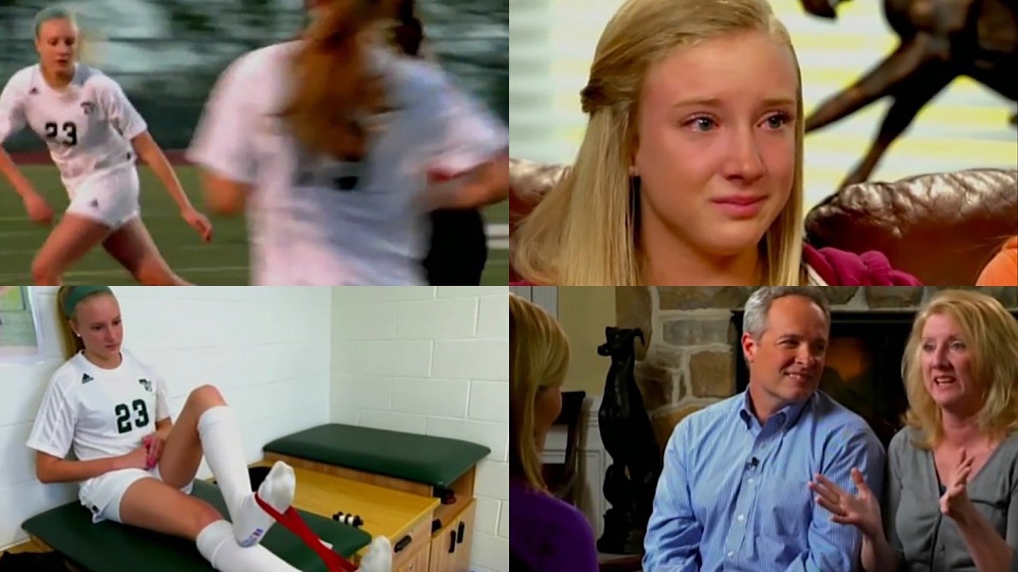 Collage of four screenshots from a video about concussion that was shown to parents