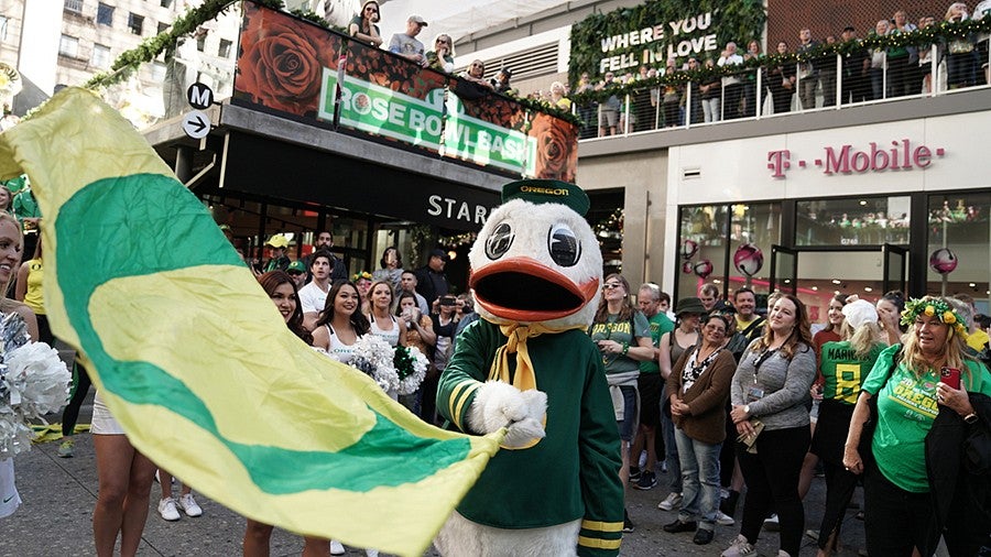 Oregon Duck mascot during Rose Bowl Bash event