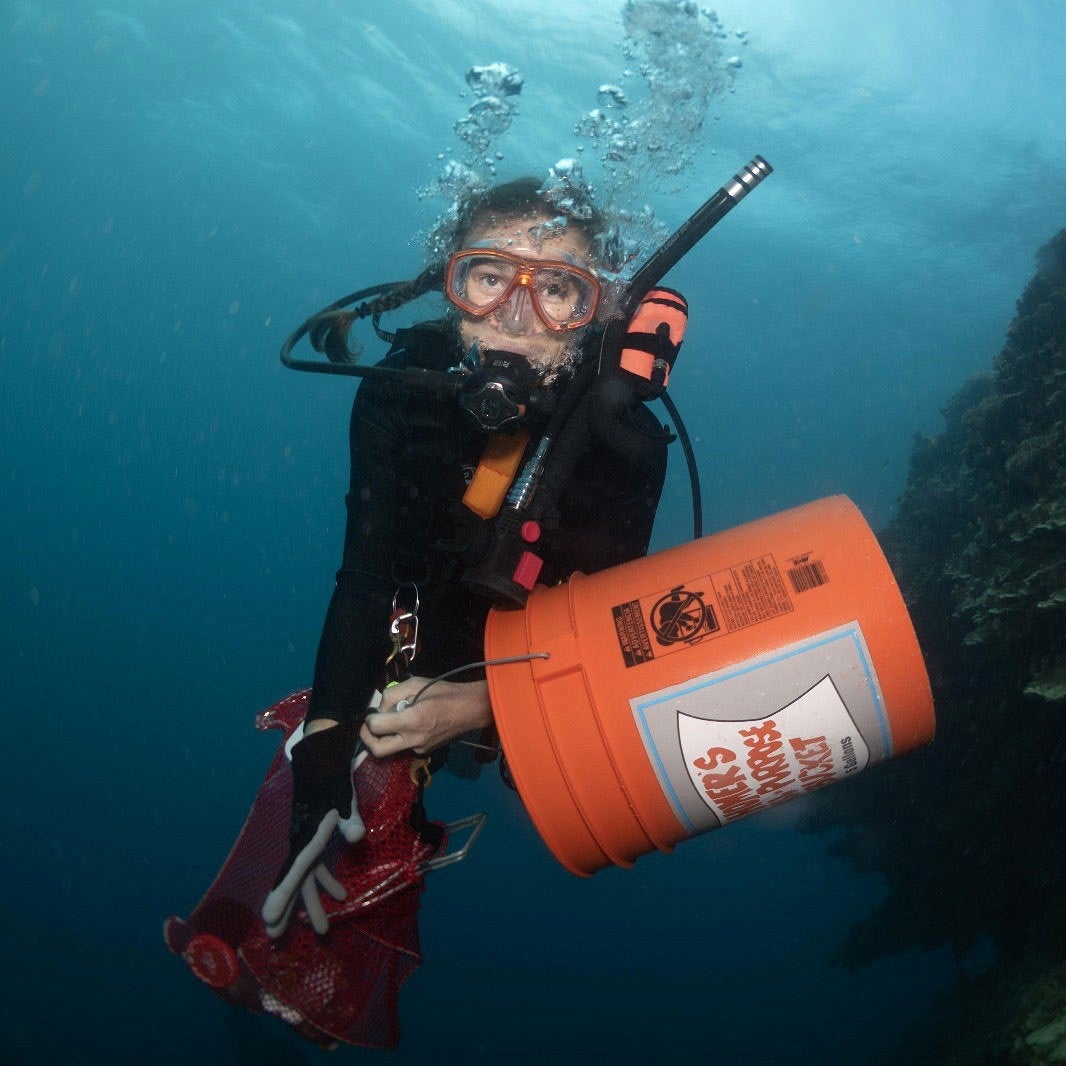 Professor Maslakova swims in scuba gear