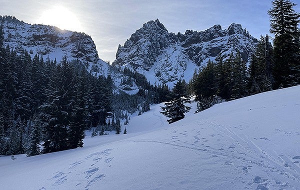 Three Fingered Jack in snow