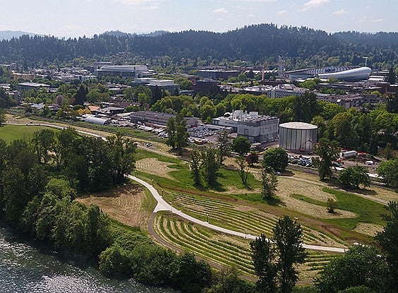aerial view of the Fuller Land Lab and UO campus in Eugene