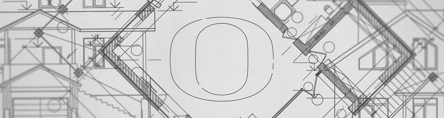 blueprint sketch of UO logo