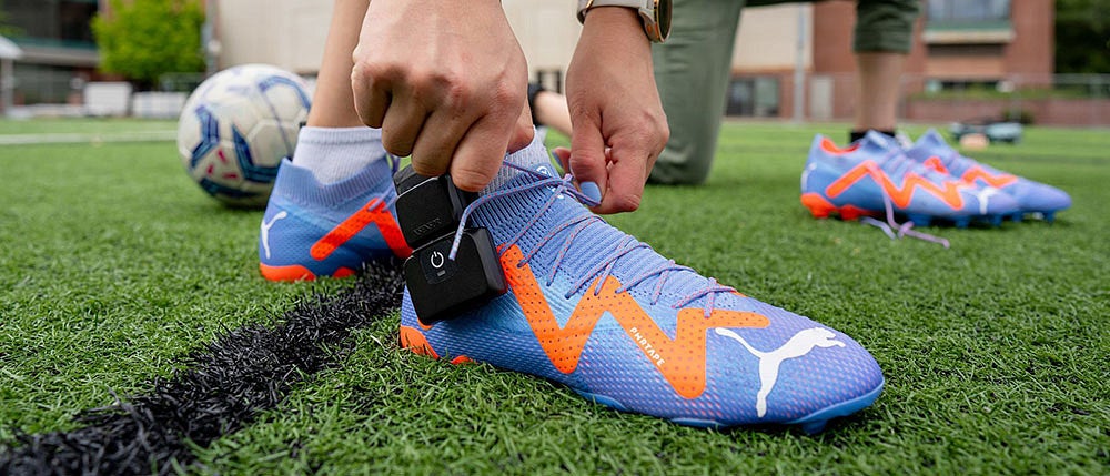 a sensor on soccer cleats