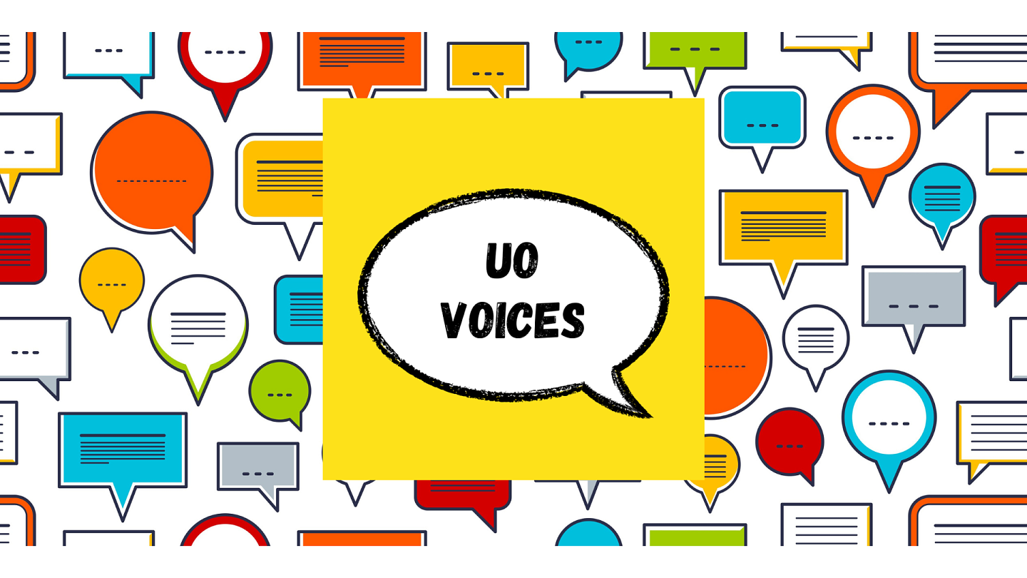 UO Voices series logo with word bubbles