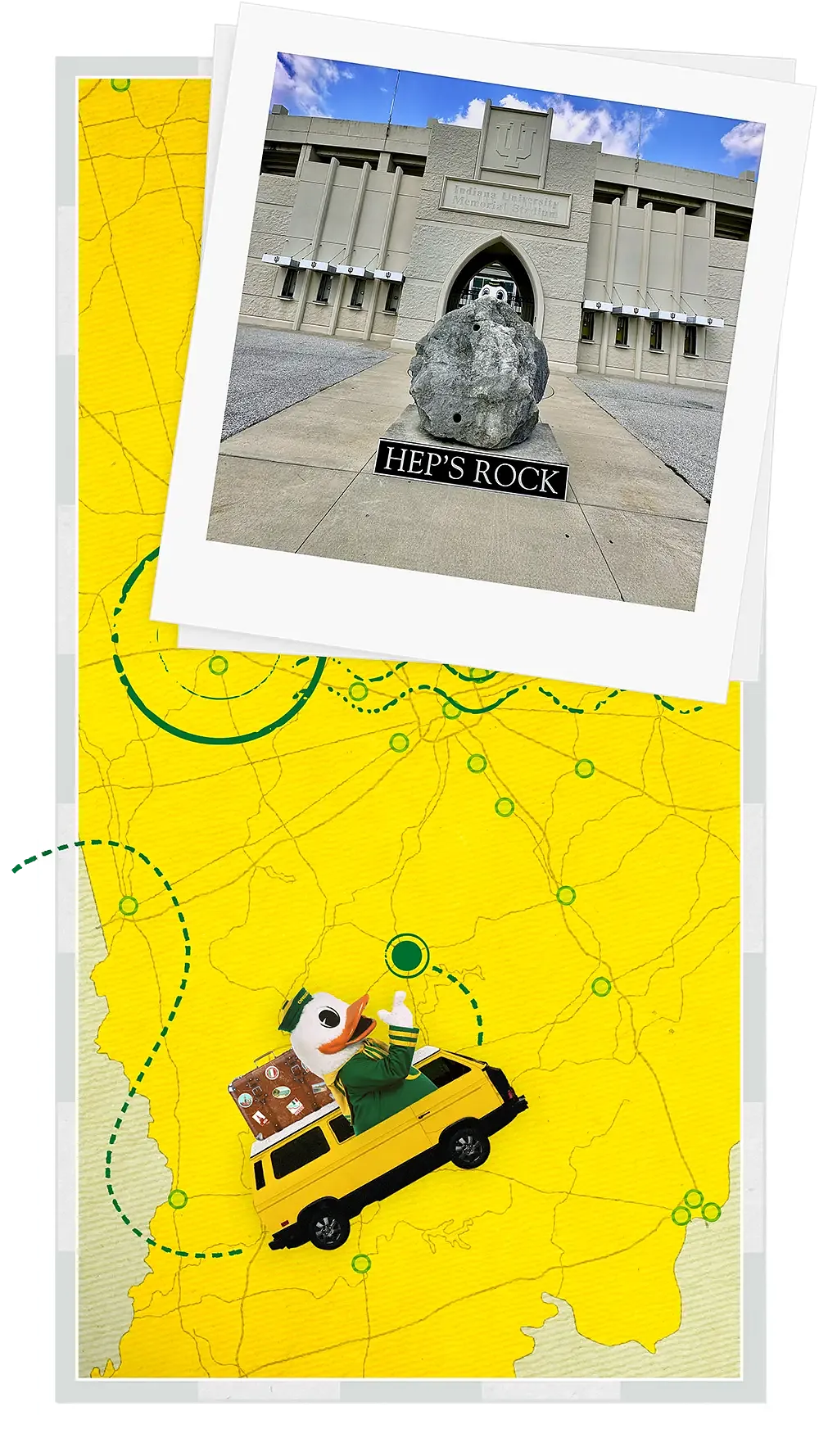 The Oregon Duck peeking out from behind Hep's Rock