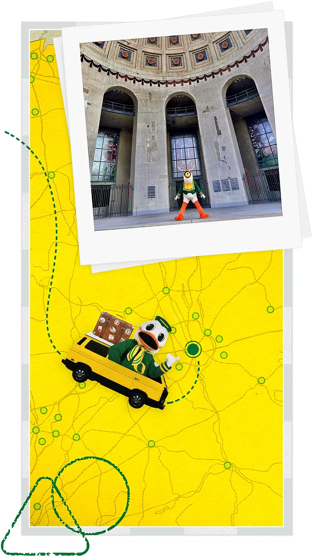 The Oregon Duck standing outside the Ohio State football stadium