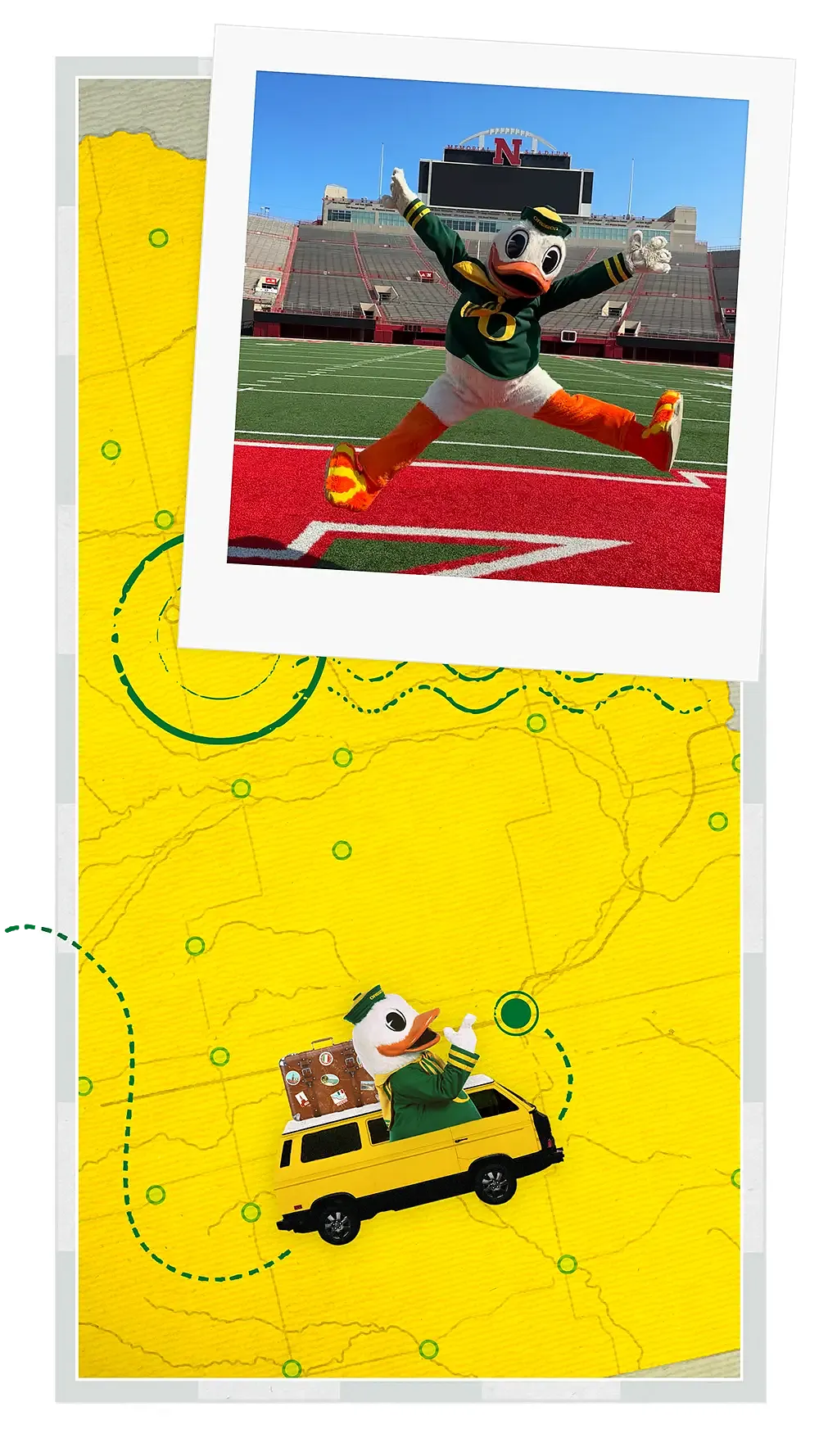 The Duck on Nebraska football field