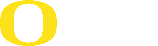 Yellow UO O logo with a white Big Ten logo