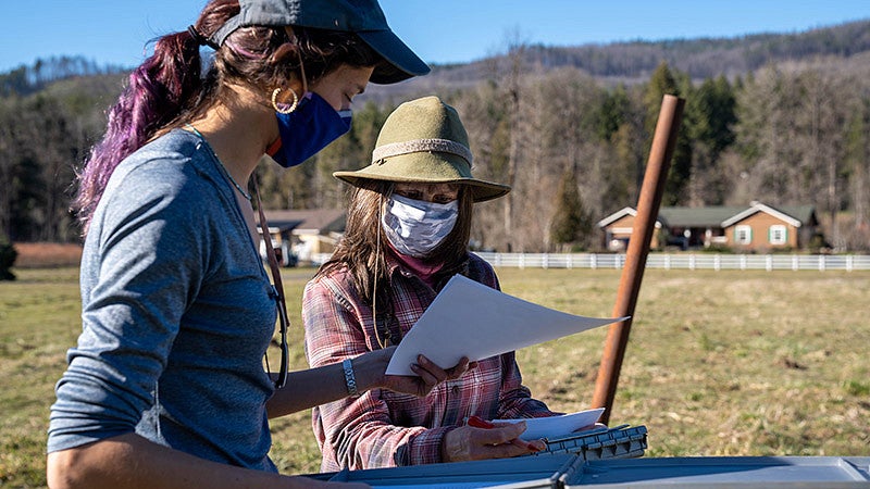 Students looking over specimen trays