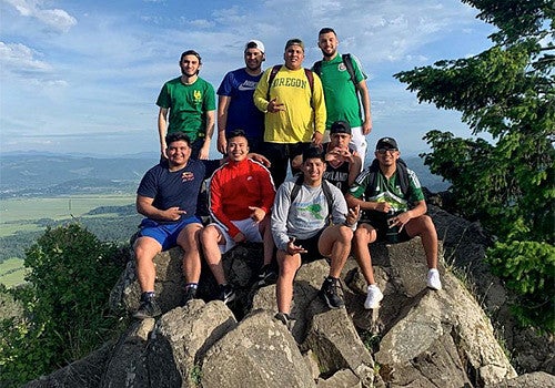 Latinx Male and Allies Alliance group Latinx Male and Allies Alliance group standing on Spencer Butte