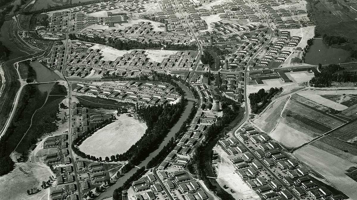 Aerial view of Vanport before the flood damage