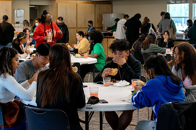 students eating lunch at Camp Harlow