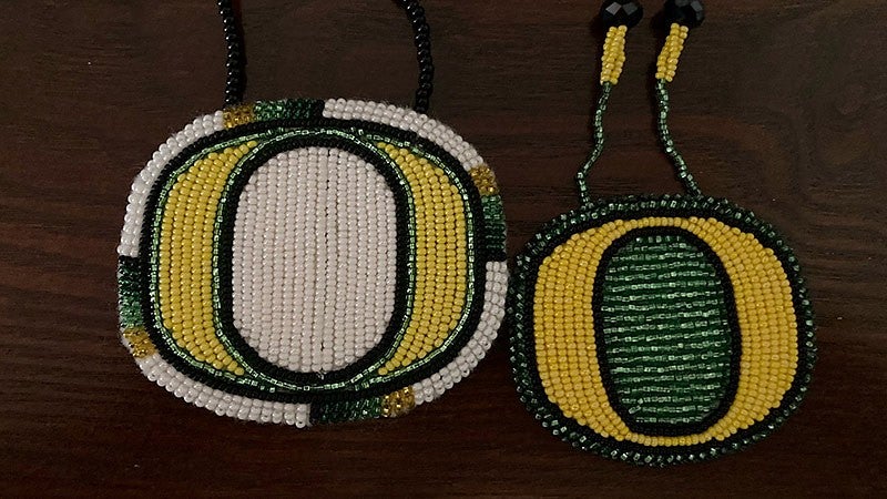 Beaded University of Oregon necklaces