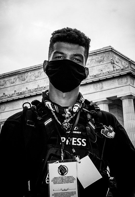 Tre Stewart, live streamer, Lincoln Memorial, Washington, DC, August 28