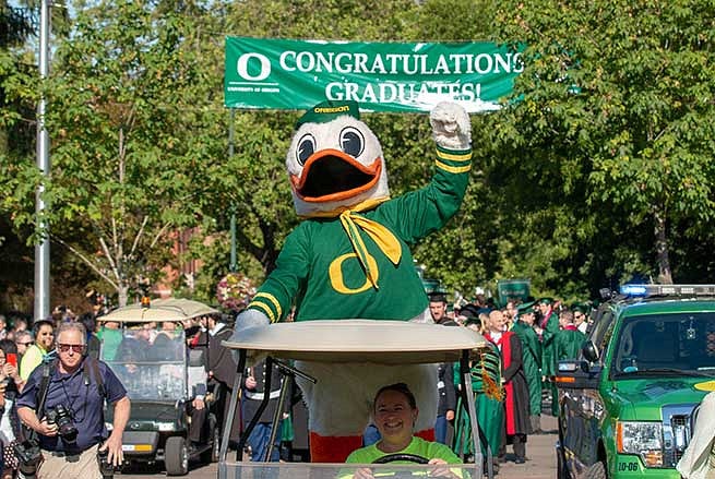 The Duck proudly leads the graduates to the commencement ceremony The Duck proudly leads the graduates to the commencement ceremony