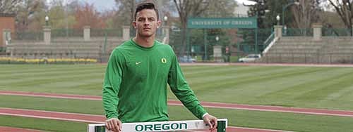 Devon Allen on the track at Hayward Field