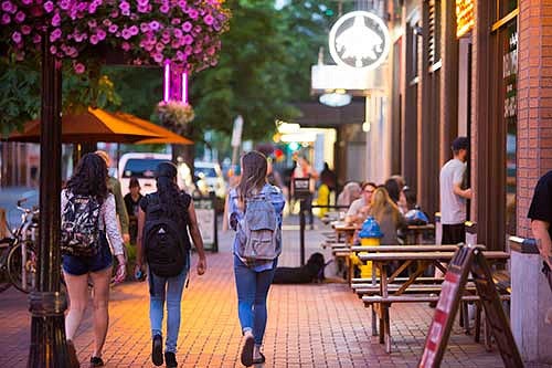 Students walking through downtown Eugene