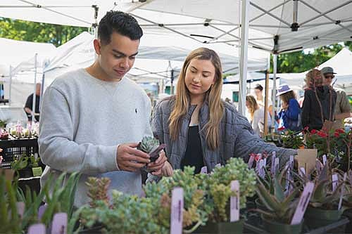 Students shopping at the Eugene Saturday Market 