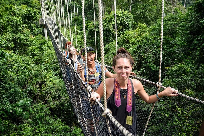 UO students on a rainforest canopy walk in Kakum National Park in Ghana