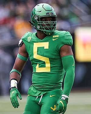 Kayvon Thibodeaux in his Oregon footbqall uniform