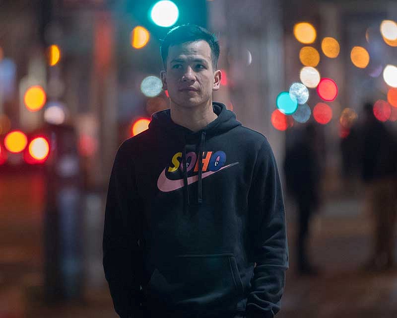 A University of Oregon School of Journalism and Communications student Karel Calcote in Times Square during the annual New York advertising trip