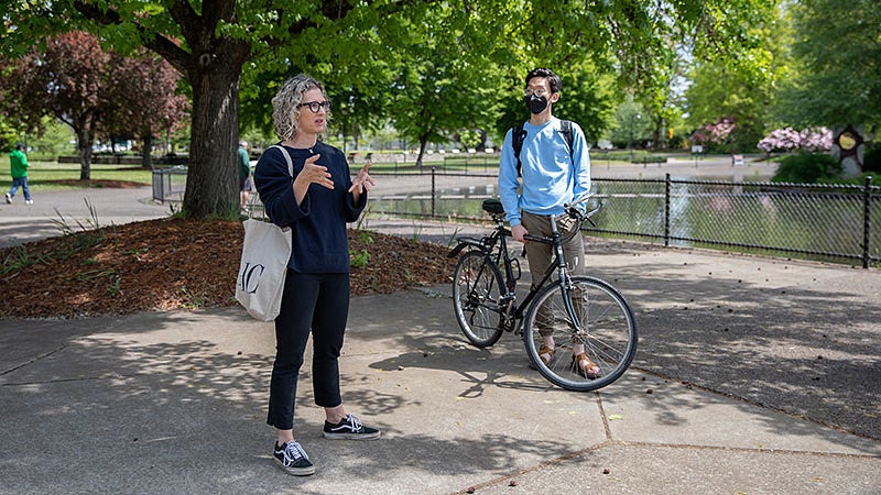 Liska Chan and a student at Alton Baker Park in Eugene, Oregon