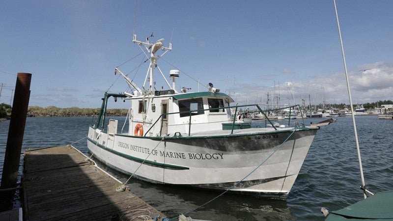 OIMB research vessel Pluteus moored at dock in Charleston, Oregon.