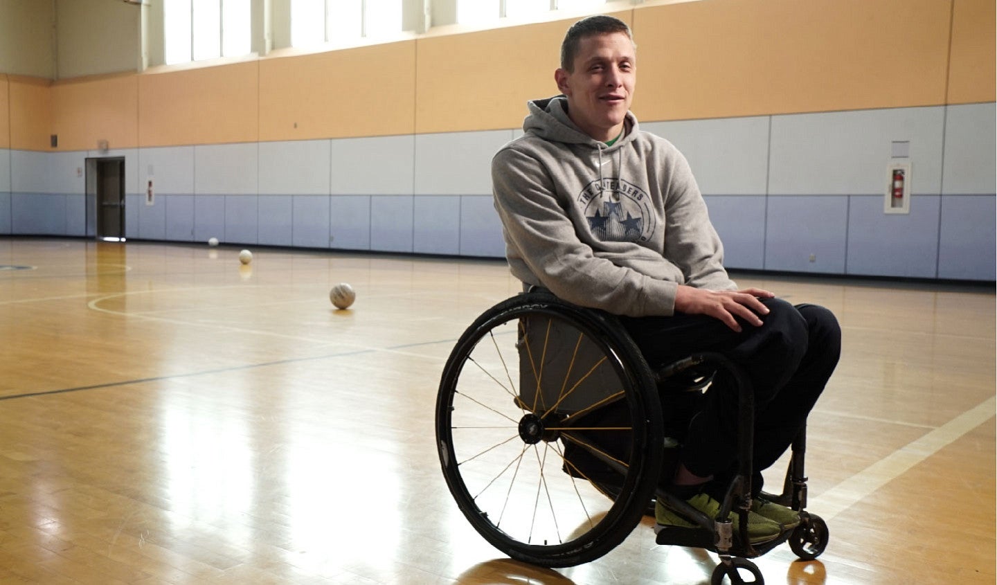 Seth McBride at wheelchair rugby practice Seth McBride at wheelchair rugby practice