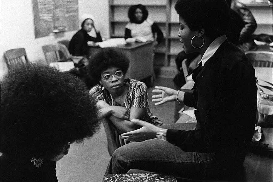 Students meeting in the Black Student Union