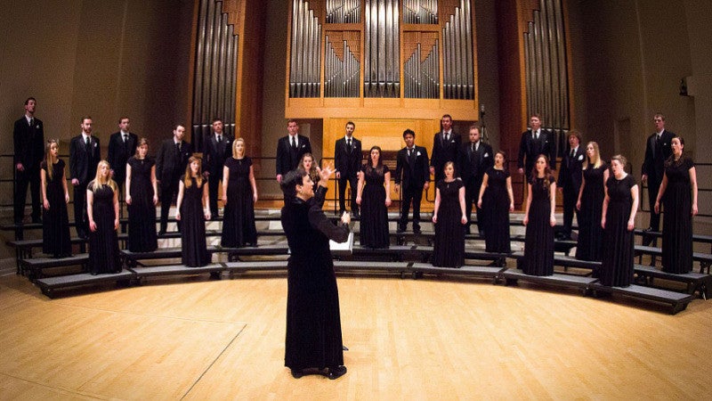 chamber choir performing on stage