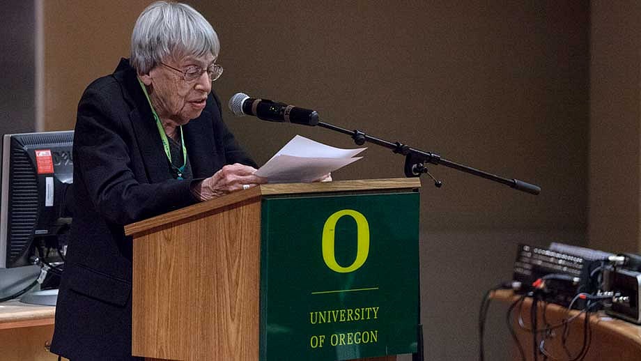 Ursula Le Guin speaking at the James Tiptree Jr. Symposium