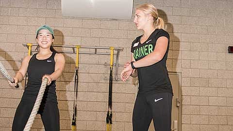 Brooke Sabin teaching a strength class