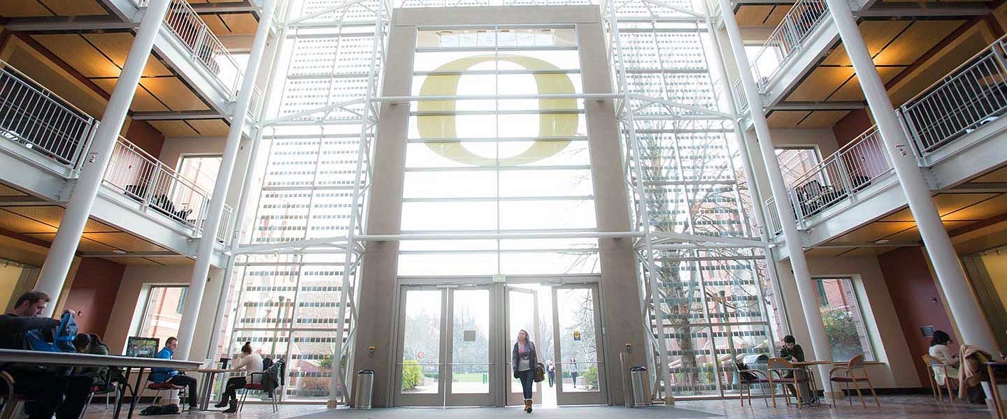 Entryway inside the Lillis Business Complex