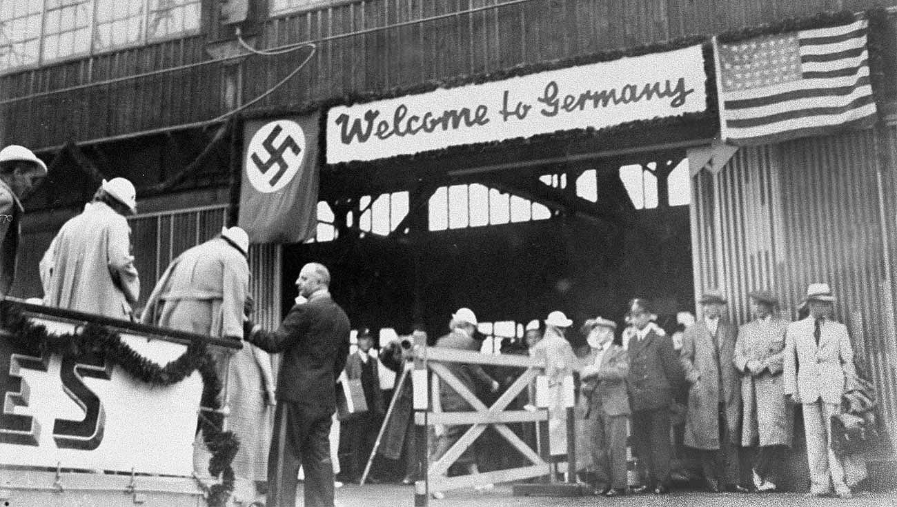 Olympians getting off the boat upon arrival in Germany for the Olympics