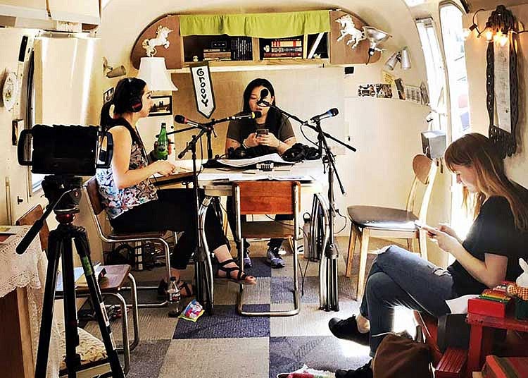 Grad students working in the Airstream