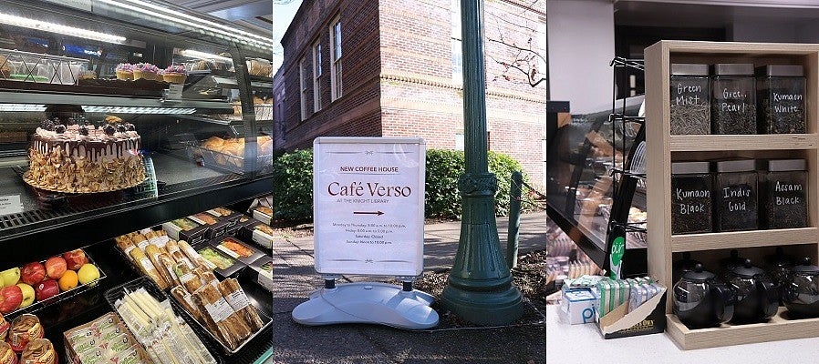 Pastry case and tea selection at Cafe Verso