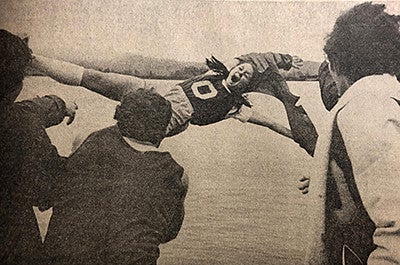 Victoria Brown Lindsey on the rowing crew, 1972 (Photo credit The Register Guard)