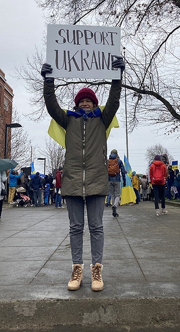 Iryna Volynets at protest