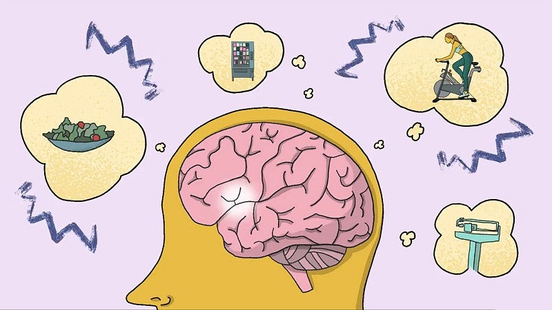 Illustration of brain with thought bubbles